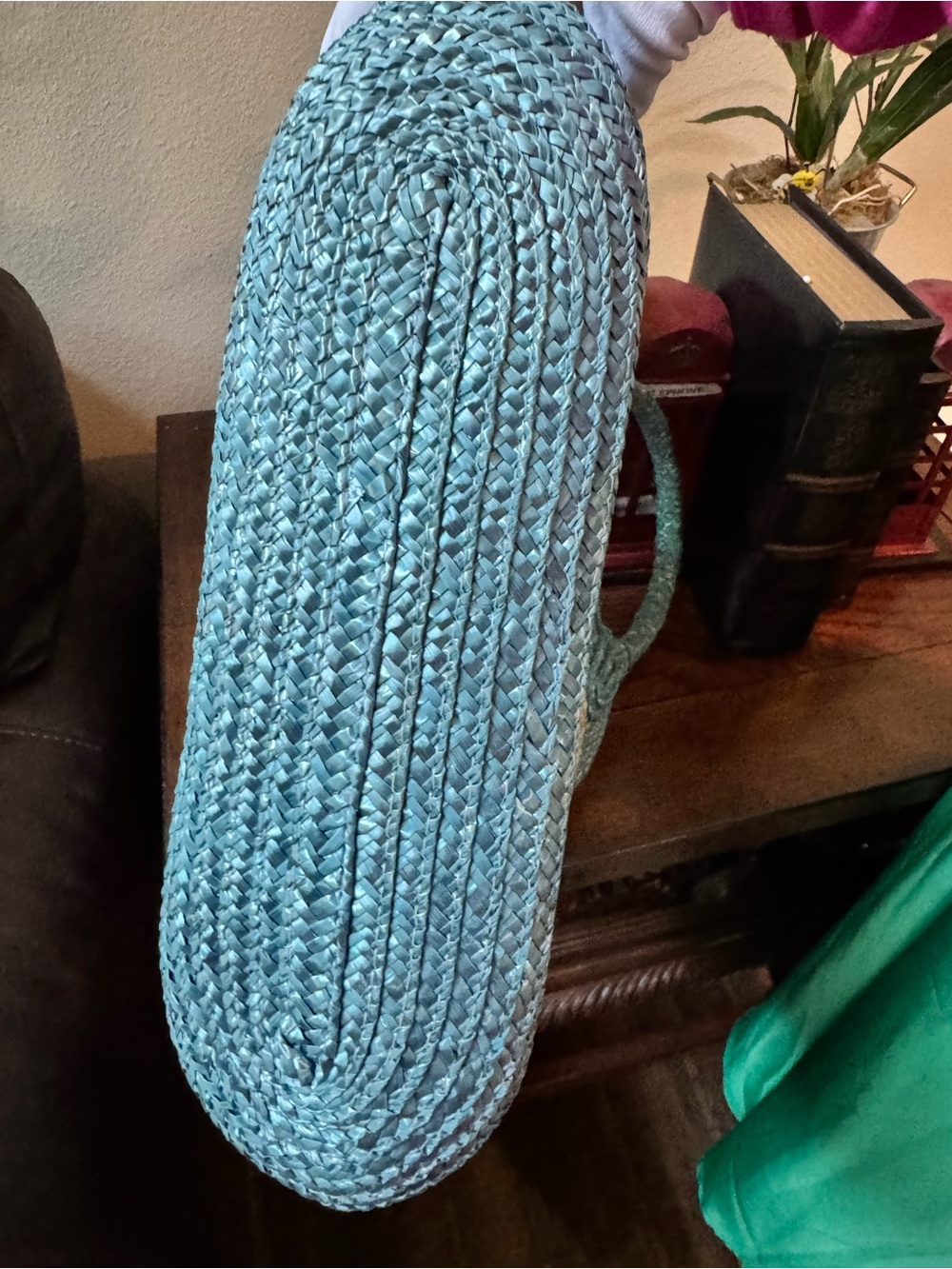 ✅ “Ralph Lauren” Striped Woven Straw Tote Bag in Teal and Natural - Picture 3 of 6